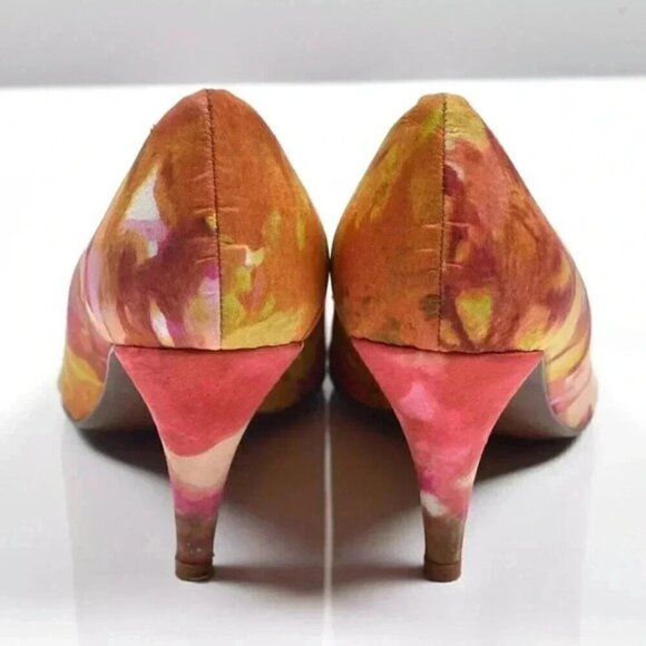 J. Crew Raffia Rose Printed Peep Toe Heels Golden Beach Size 7 - Picture 6 of 11